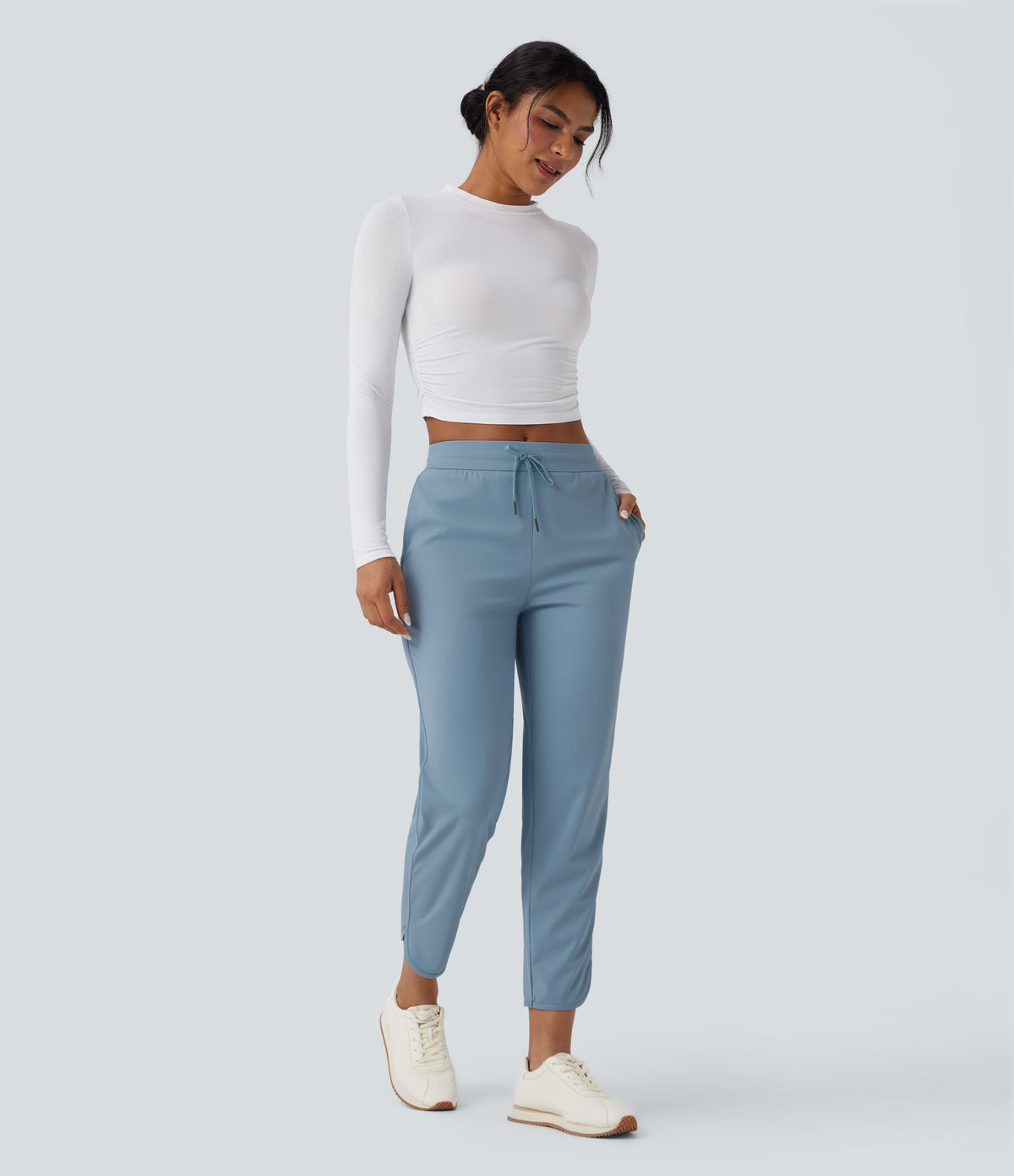 Mid Rise Drawstring Curved Hem Quick Dry Golf Tapered Trousers with Pockets-UPF40+ — Mountain Spring — view 2