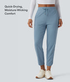 Mid Rise Drawstring Curved Hem Quick Dry Golf Tapered Trousers with Pockets-UPF40+ — Mountain Spring — view 4