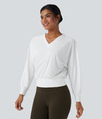 V-neck Oversized Quick Dry Yoga Sports Top — White — view 3