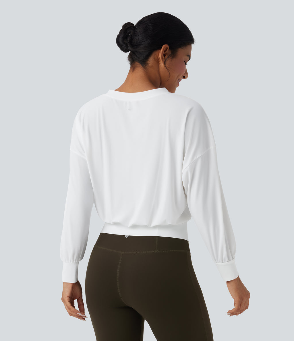 V-neck Oversized Quick Dry Yoga Sports Top — White — view 2