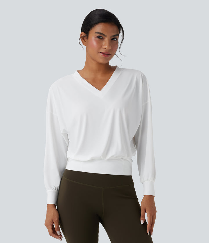 V-neck Oversized Quick Dry Yoga Sports Top — White — view 1