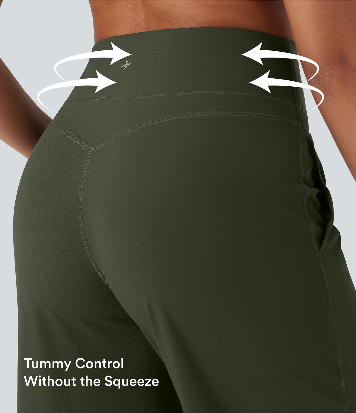 High Waisted Tummy Control Straight Leg Yoga Trousers with Pockets — Deep Woodland Green — view 6