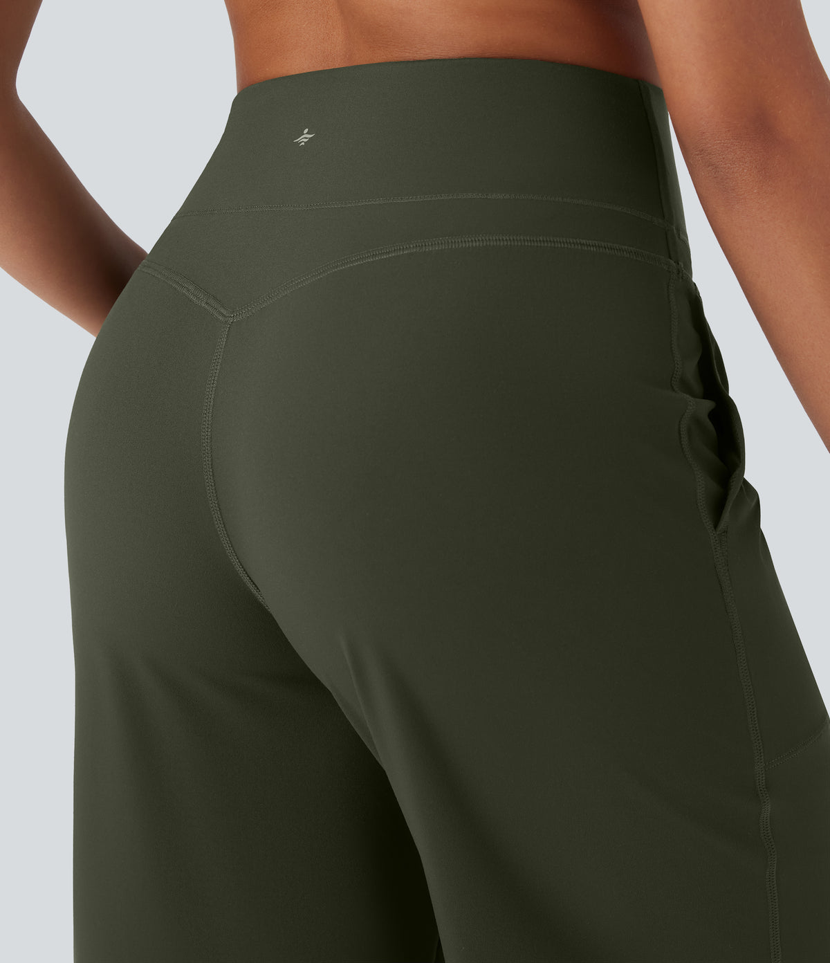 High Waisted Tummy Control Straight Leg Yoga Trousers with Pockets — Deep Woodland Green — view 8