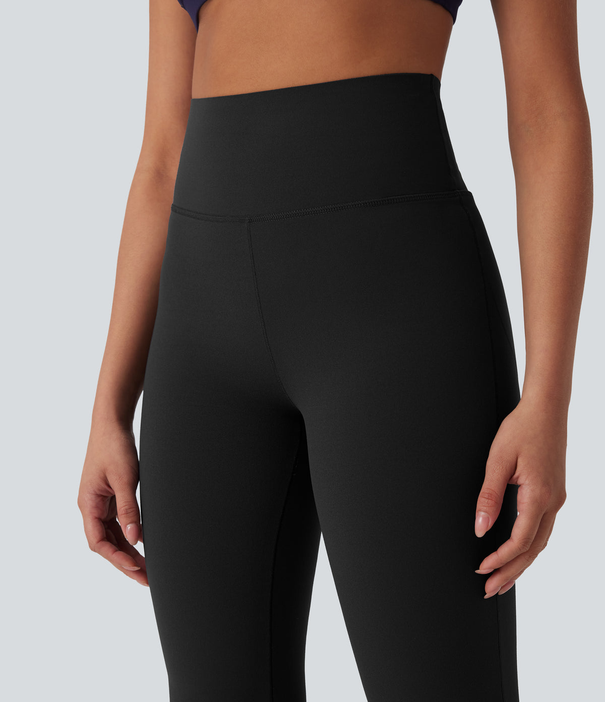 High Waisted Tummy Control Butt Lifting Shaping Yoga Flared Leggings — Black — view 4