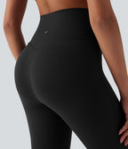 High Waisted Tummy Control Butt Lifting Shaping Yoga Flared Leggings — Black — view 5
