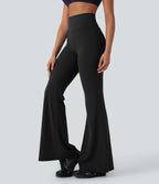 High Waisted Tummy Control Butt Lifting Shaping Yoga Flared Leggings — Black — view 1