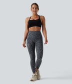 Leopard Print High Waisted Tummy Control Yoga Leggings with Pockets — Charcoal Mist Leopard — view 6