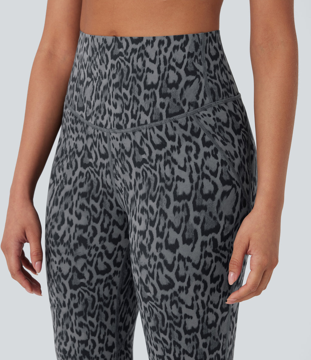 Leopard Print High Waisted Tummy Control Butt Lifting Yoga Flared Leggings — Shadow Leopard — view 4