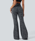 Leopard Print High Waisted Tummy Control Butt Lifting Yoga Flared Leggings — Shadow Leopard — view 2