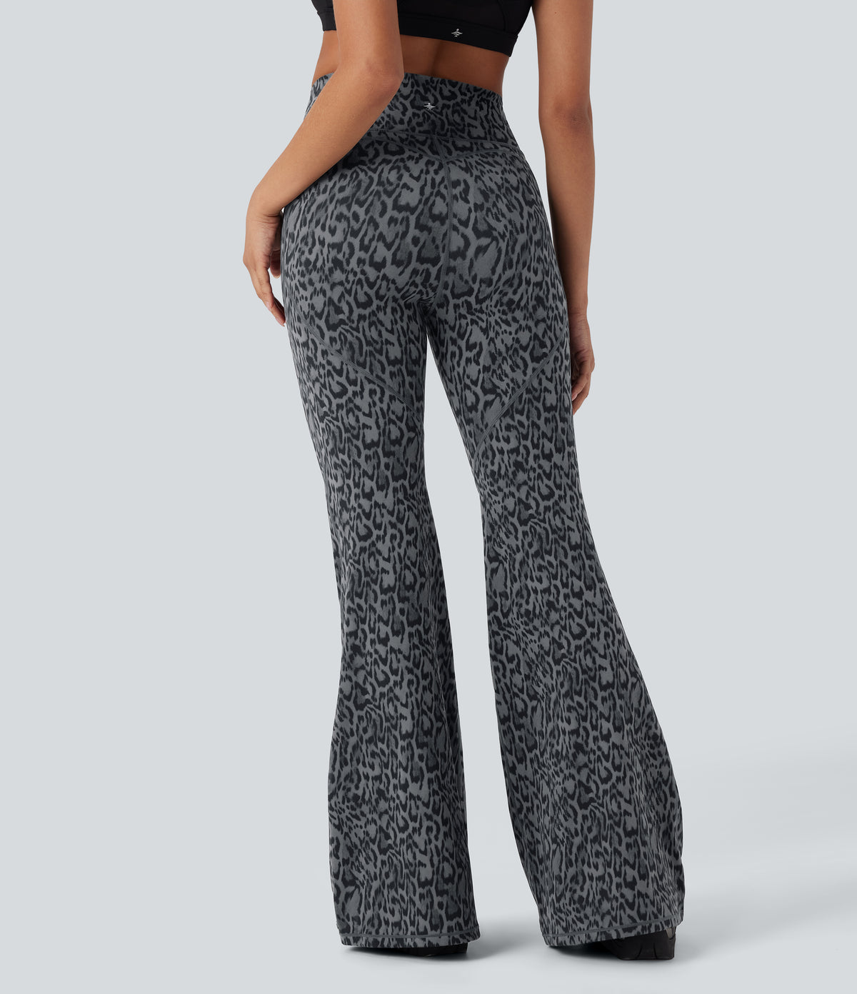 Leopard Print High Waisted Tummy Control Butt Lifting Yoga Flared Leggings — Shadow Leopard — view 2