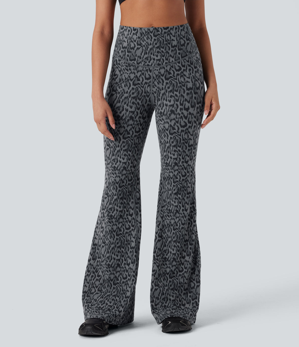 Leopard Print High Waisted Tummy Control Butt Lifting Yoga Flared Leggings — Shadow Leopard — view 3