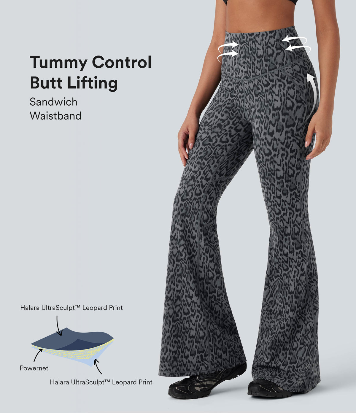 Leopard Print High Waisted Tummy Control Butt Lifting Yoga Flared Leggings — Shadow Leopard — view 1