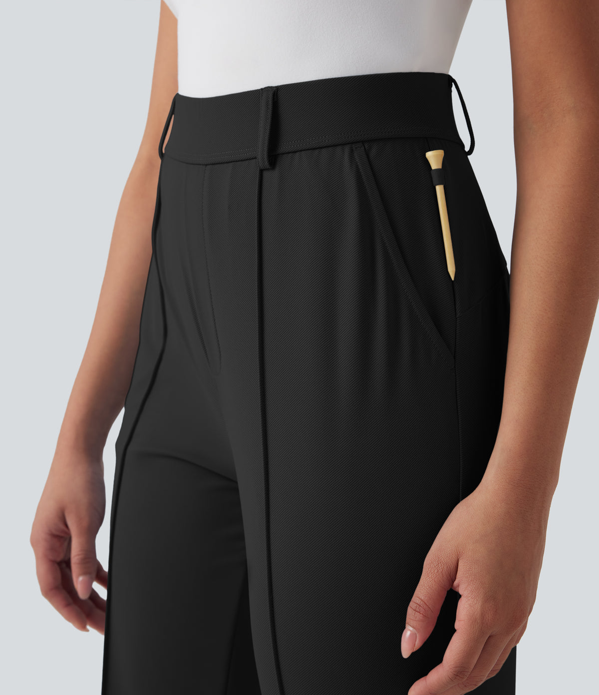 High Waisted Pockets Quick Dry Golf Joggers-Golf Tee Pocket-UPF40+ — Black — view 5