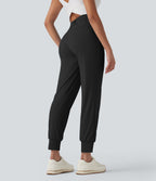 High Waisted Pockets Quick Dry Golf Joggers-Golf Tee Pocket-UPF40+ — Black — view 2