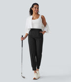 High Waisted Pockets Quick Dry Golf Joggers-Golf Tee Pocket-UPF40+ — Black — view 8