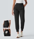 High Waisted Pockets Quick Dry Golf Joggers-Golf Tee Pocket-UPF40+ — Black — view 1