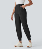 High Waisted Pockets Quick Dry Golf Joggers-Golf Tee Pocket-UPF40+ — Black — view 3