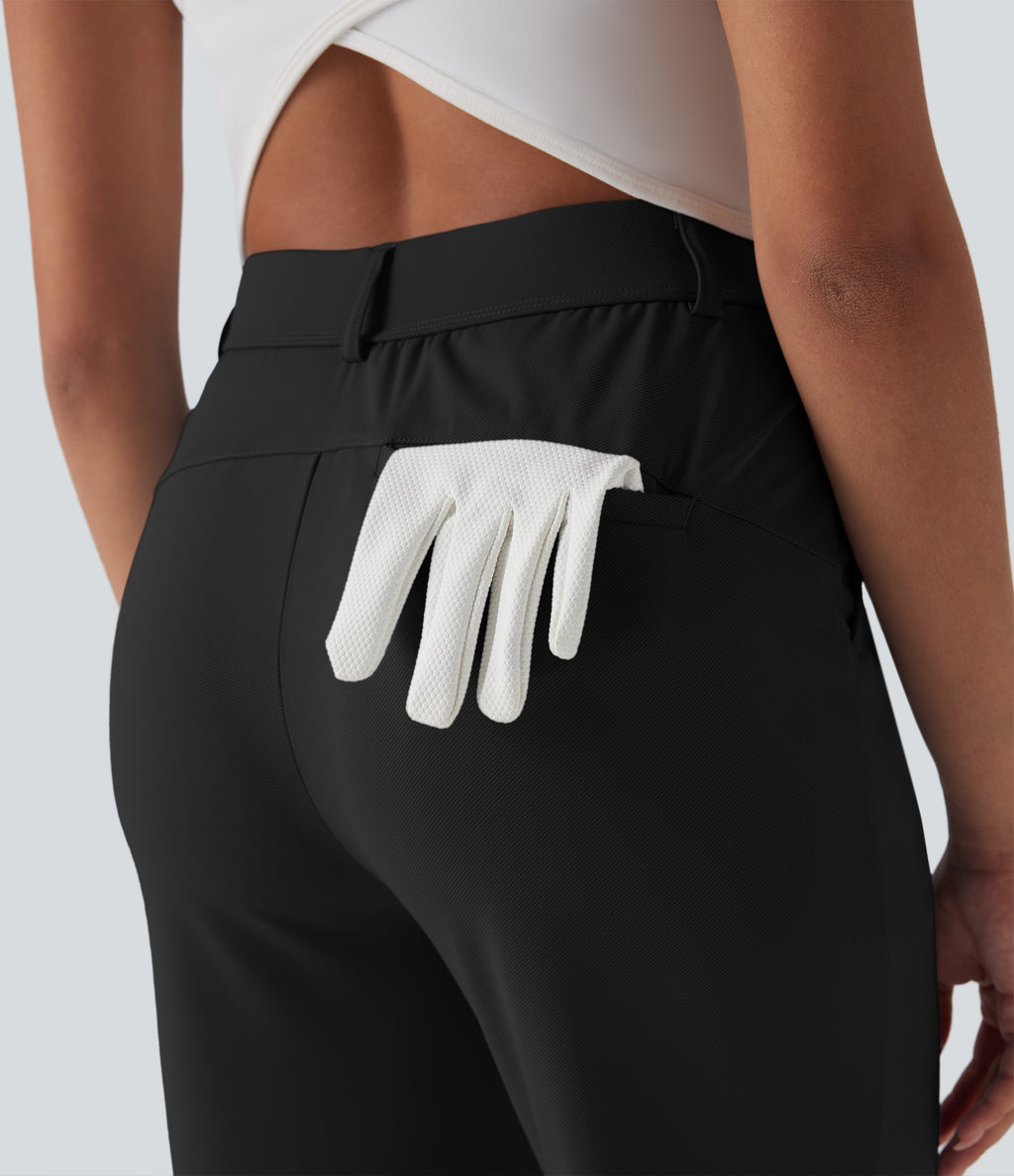 High Waisted Pockets Quick Dry Golf Joggers-Golf Tee Pocket-UPF40+ — Black — view 6