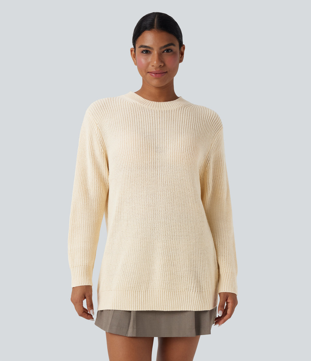 Round Neck Long Sleeve Work Jumper with Scarf — Arctic Wolf — view 5
