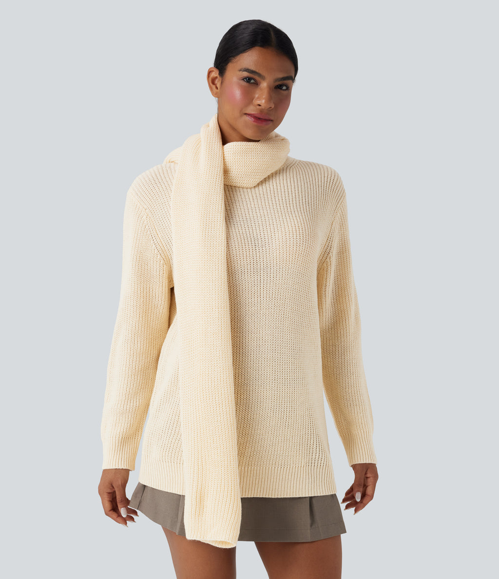 Round Neck Long Sleeve Work Jumper with Scarf — Arctic Wolf — view 7