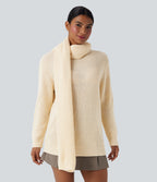 Round Neck Long Sleeve Work Jumper with Scarf — Arctic Wolf — view 7