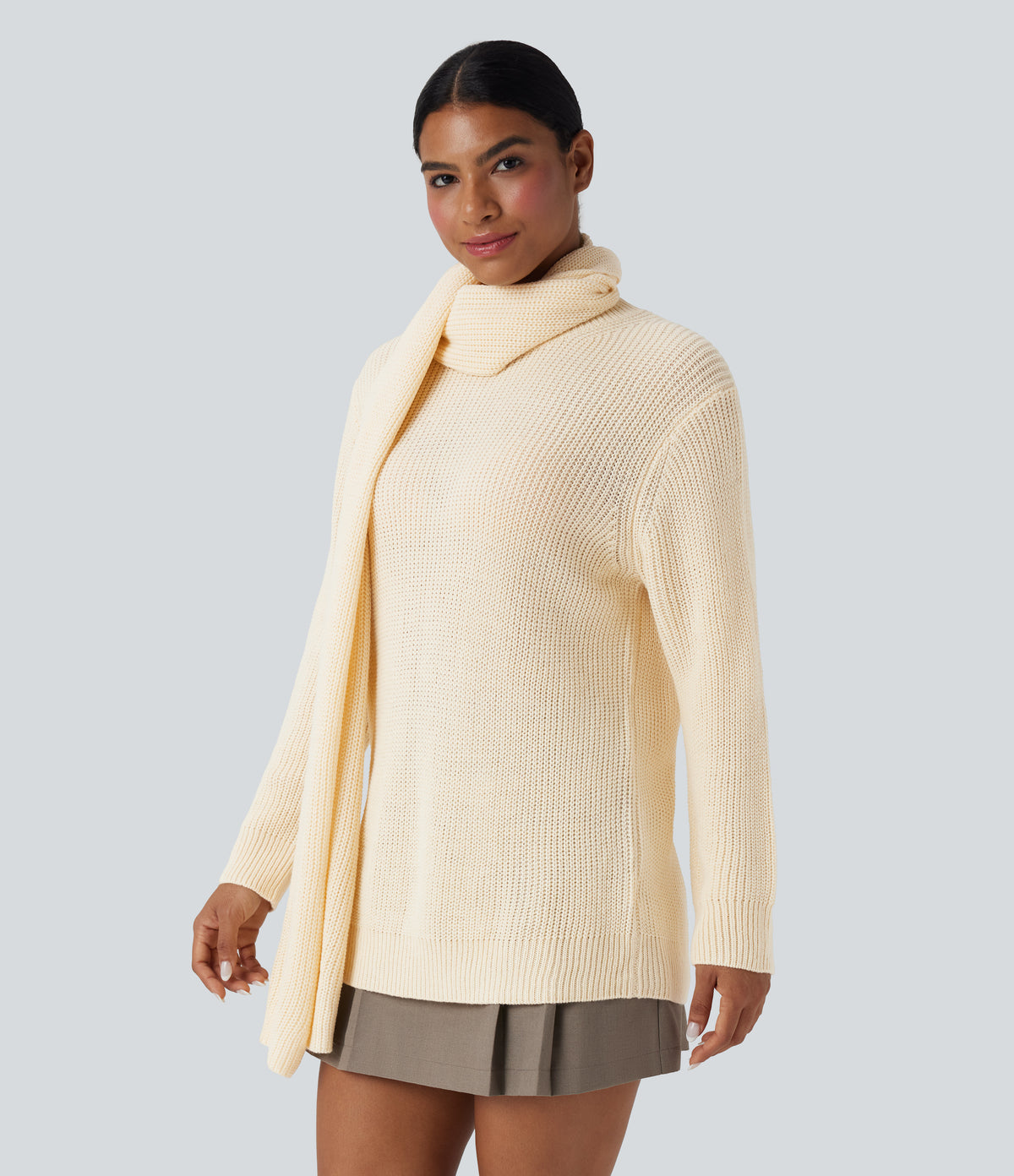 Round Neck Long Sleeve Work Jumper with Scarf — Arctic Wolf — view 4