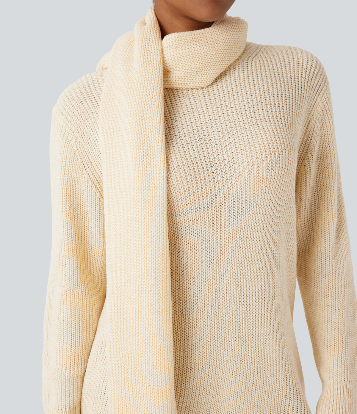 Round Neck Long Sleeve Work Jumper with Scarf — Arctic Wolf — view 6