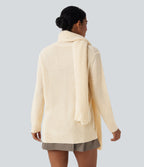 Round Neck Long Sleeve Work Jumper with Scarf — Arctic Wolf — view 3