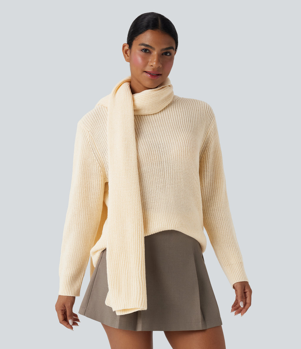 Round Neck Long Sleeve Work Jumper with Scarf — Arctic Wolf — view 2
