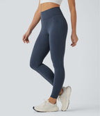 Denim Print High Waisted Tummy Control Butt Lifting Yoga Leggings with Pockets — Blue Fade — view 3