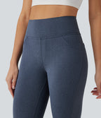 Denim Print High Waisted Tummy Control Butt Lifting Yoga Leggings with Pockets — Blue Fade — view 6