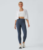 Denim Print High Waisted Tummy Control Butt Lifting Yoga Leggings with Pockets — Blue Fade — view 7