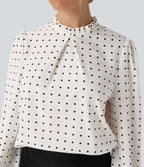 Frill Mock-neck Polka Dot Work Blouse — Black Polka — view 4