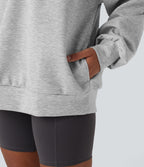 Mock-neck Relaxed Casual Sweatshirt with Pockets — Fog Gray — view 4