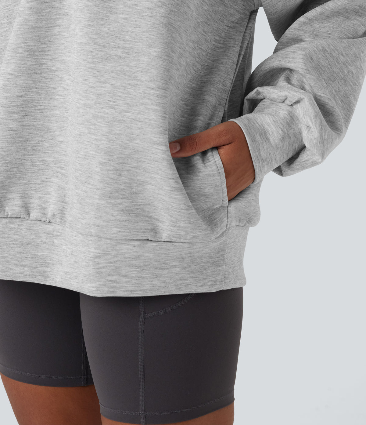 Mock-neck Relaxed Casual Sweatshirt with Pockets — Fog Gray — view 4