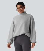 Mock-neck Relaxed Casual Sweatshirt with Pockets — Fog Gray — view 3