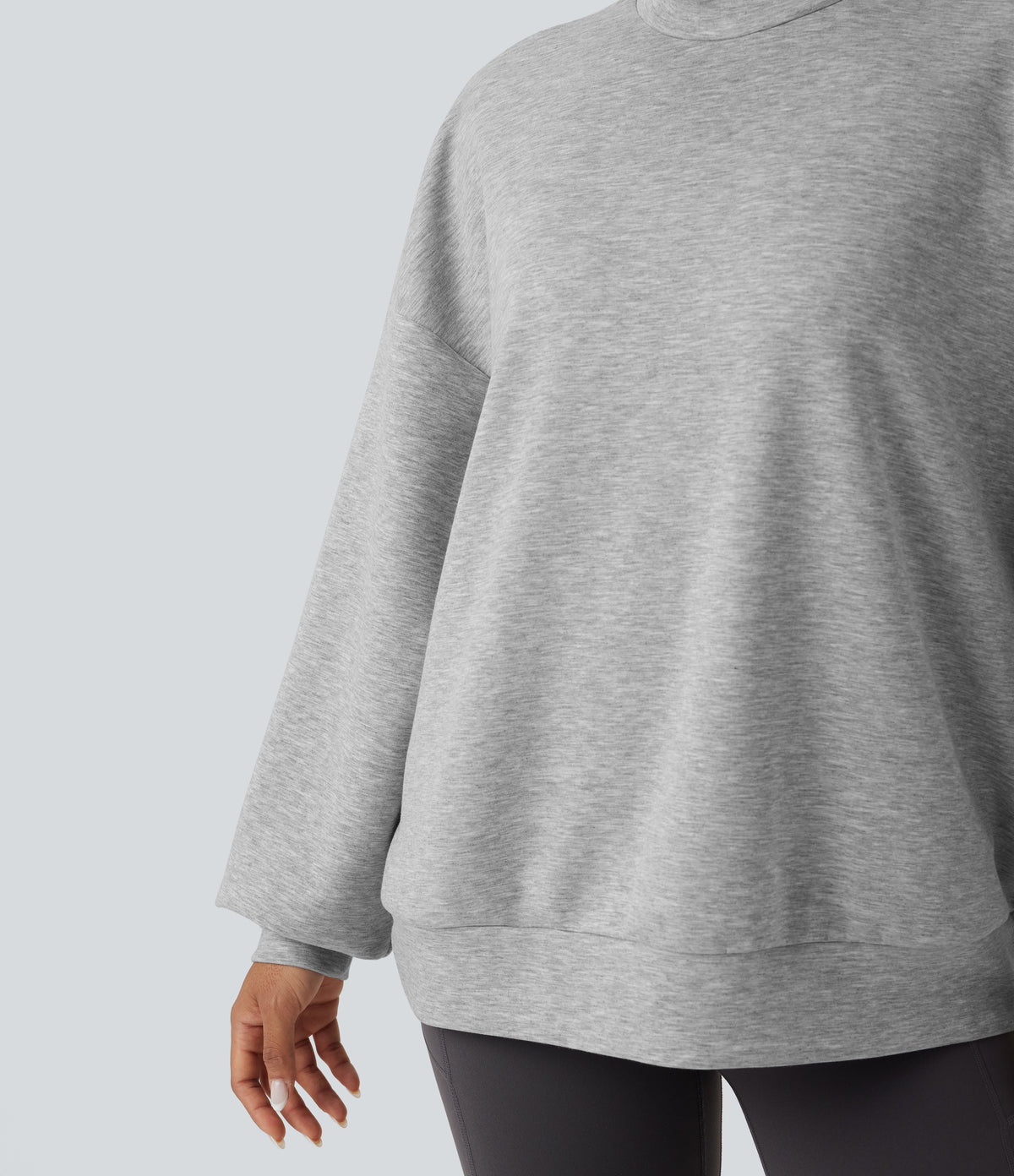 Mock-neck Relaxed Casual Sweatshirt with Pockets — Fog Gray — view 5