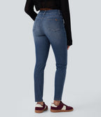 Mid Rise Washed Casual Skinny Jeans with Pockets — Tide Blue Denim — view 2