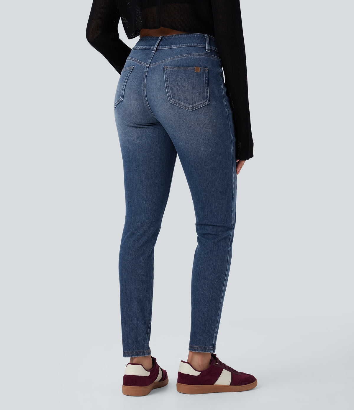 Mid Rise Washed Casual Skinny Jeans with Pockets — Tide Blue Denim — view 2