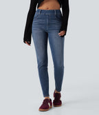 Mid Rise Washed Casual Skinny Jeans with Pockets — Tide Blue Denim — view 3