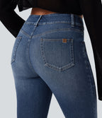 Mid Rise Washed Casual Skinny Jeans with Pockets — Tide Blue Denim — view 5