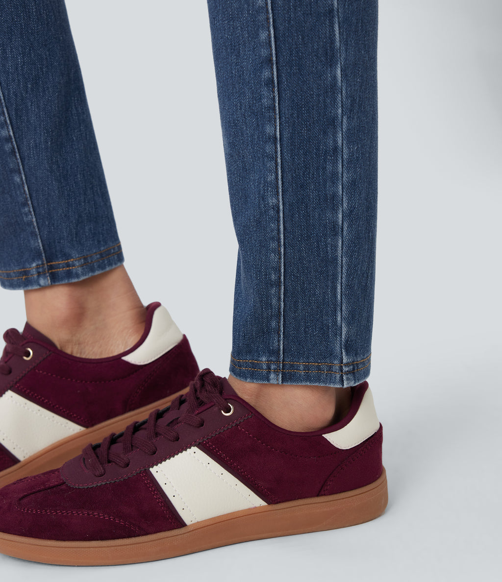 Mid Rise Washed Casual Skinny Jeans with Pockets — Tide Blue Denim — view 6