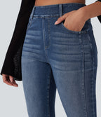Mid Rise Washed Casual Skinny Jeans with Pockets — Tide Blue Denim — view 4