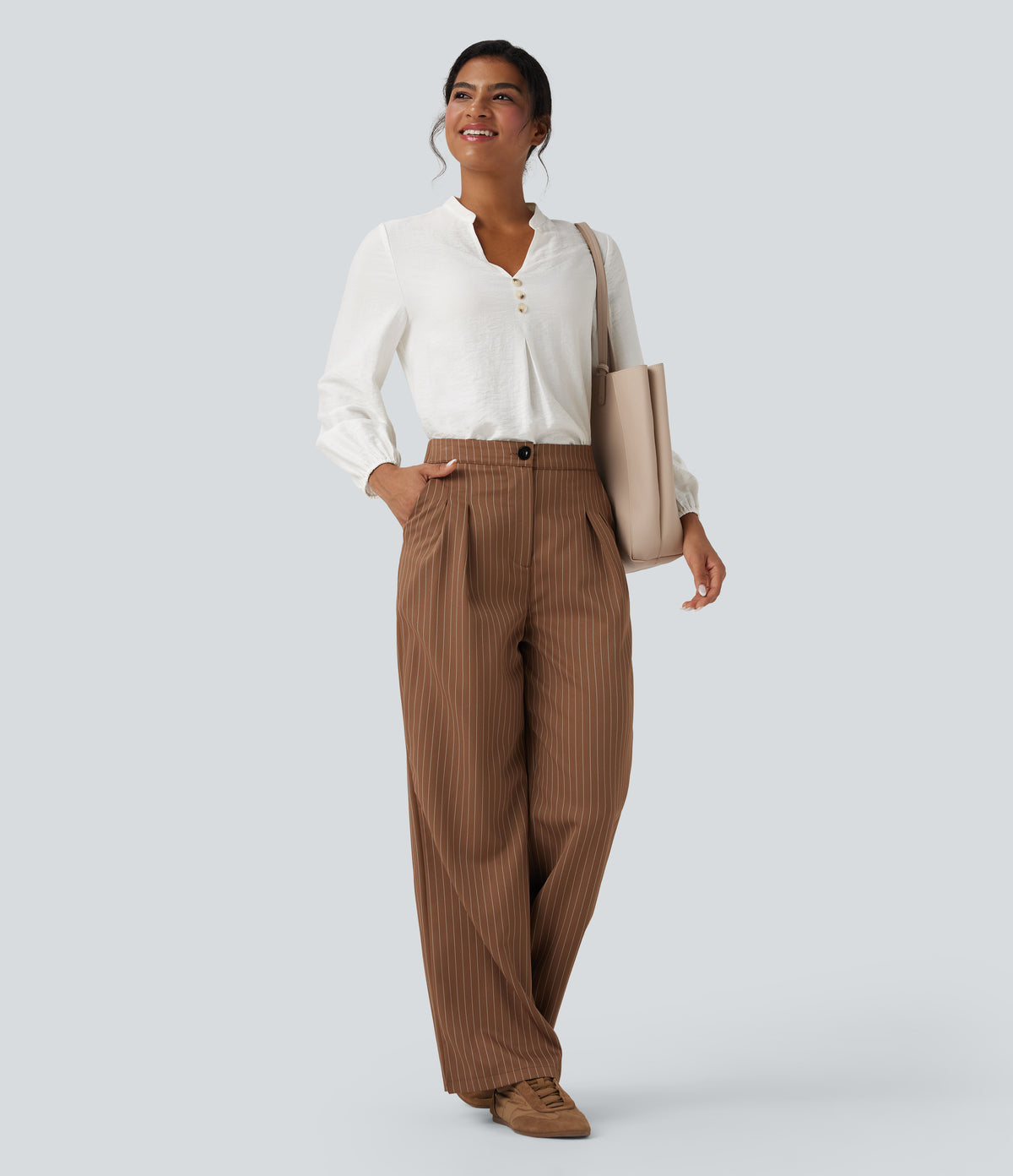 V Neck Long Sleeve Work Shirt — White — view 7