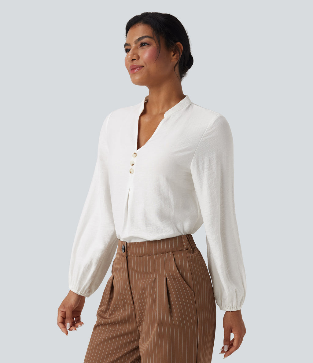 V Neck Long Sleeve Work Shirt — White — view 3