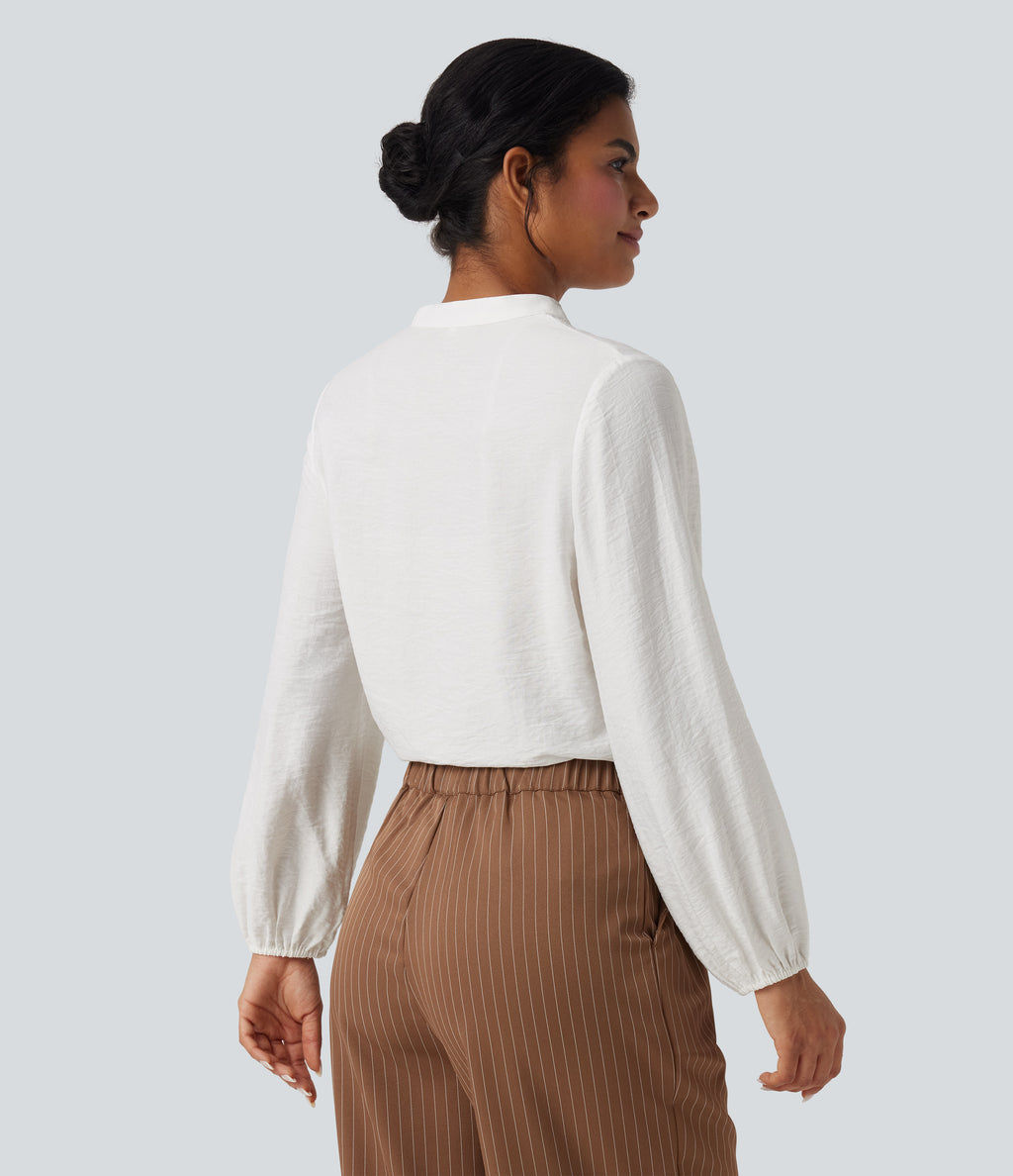 V Neck Long Sleeve Work Shirt — White — view 2