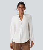 V Neck Long Sleeve Work Shirt — White — view 4