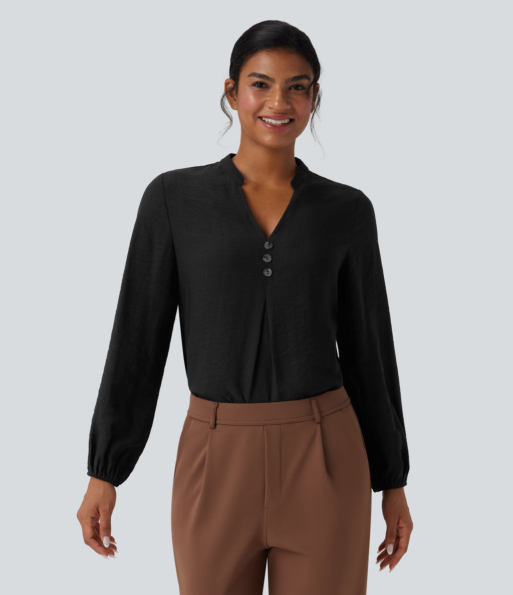 V Neck Long Sleeve Work Shirt — Black — view 8