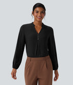 V Neck Long Sleeve Work Shirt — Black — view 8