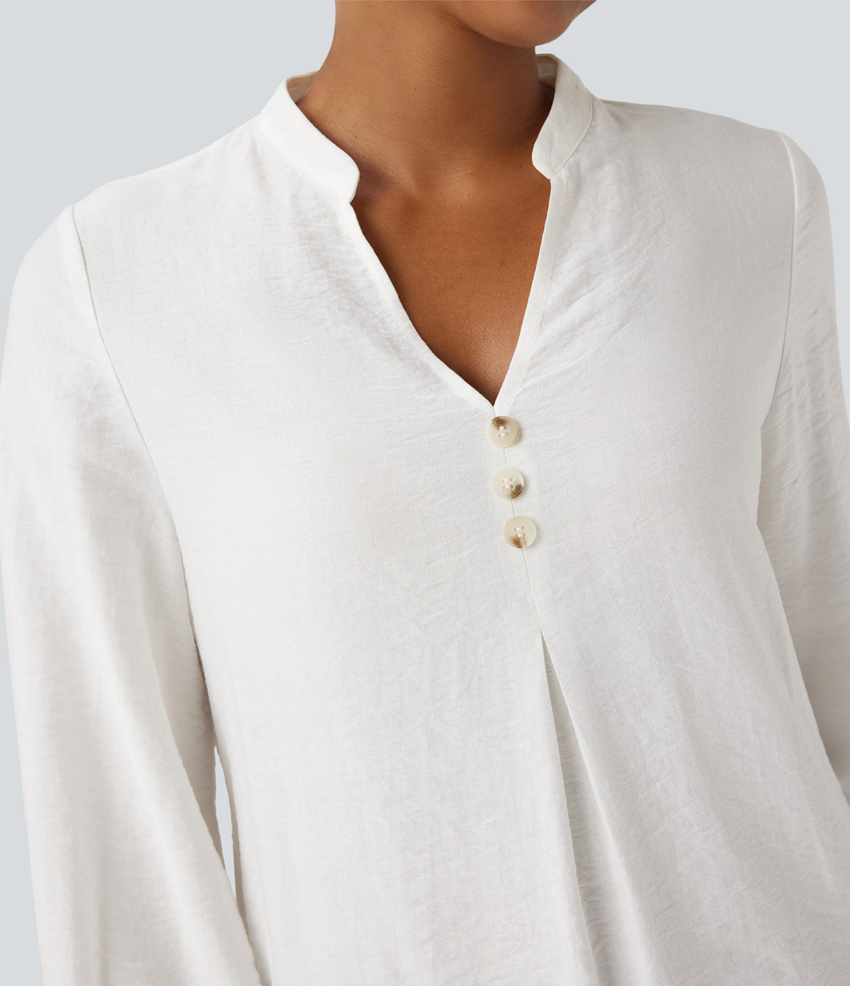 V Neck Long Sleeve Work Shirt — White — view 5